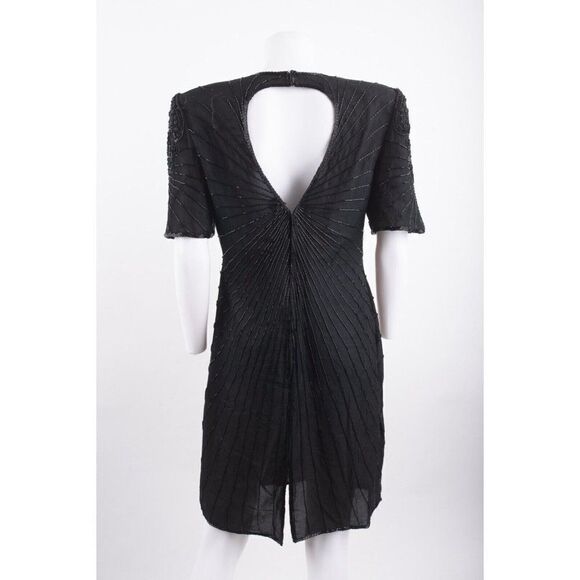 Vintage Scala Womans Silk Evening Dress Size Petite L PL Black Beaded Formal - Picture 5 of 6